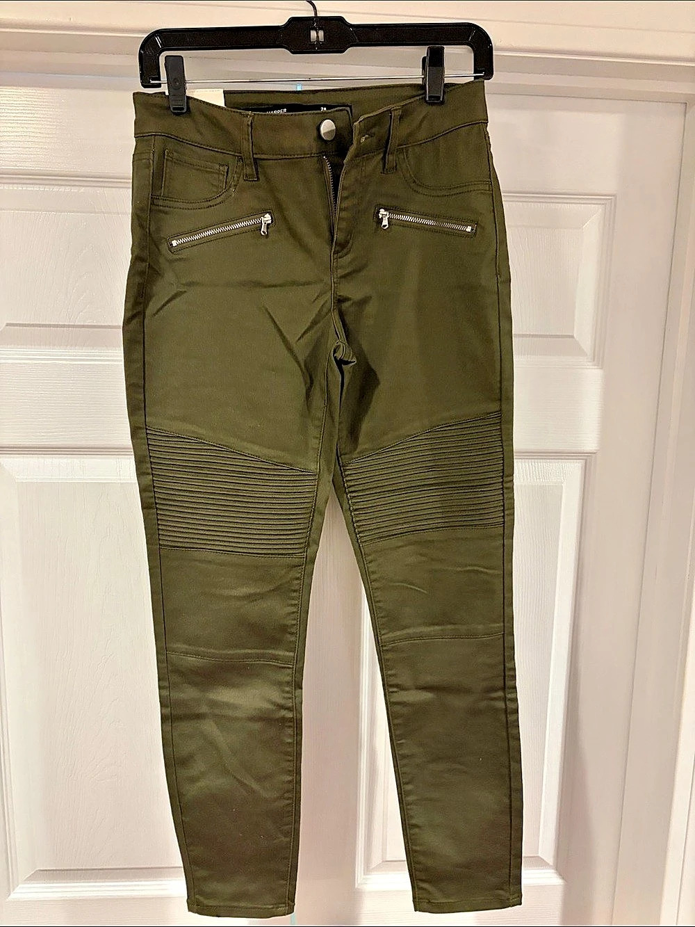 NWT Harper Mid Rise Moto Skinny Pants in Green Waist 28